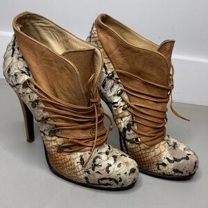 Limited Edition Mimosa Leopard & Beige Leather Booties – Size 7 – Made in Italy
